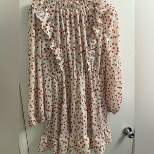 Nasty gal ruffled flower dress large white with red flowers